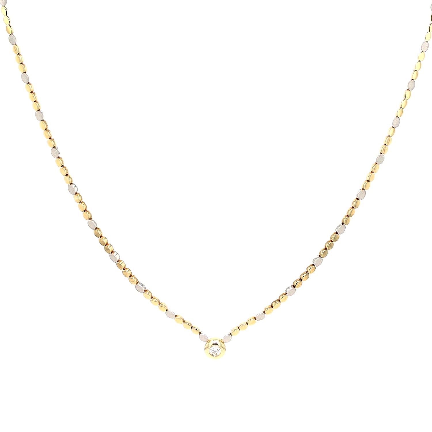 Kette in 585er Gelb- und Weißgold mit einem 0,30 ct Brillant, hängend frontal
