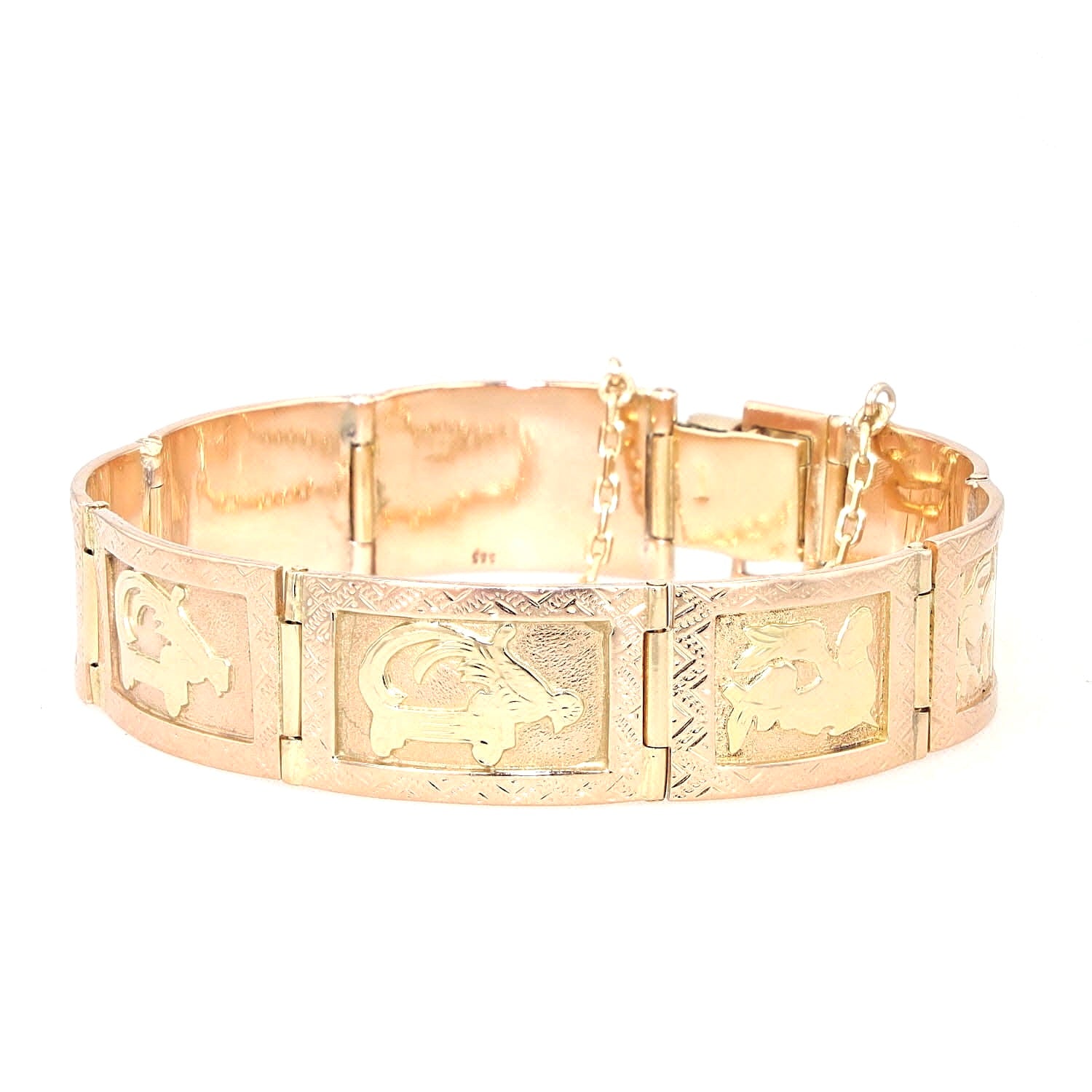 Vintage Armband in 585er Rotgold mit verschiedenen , liegend frontal links gedreht