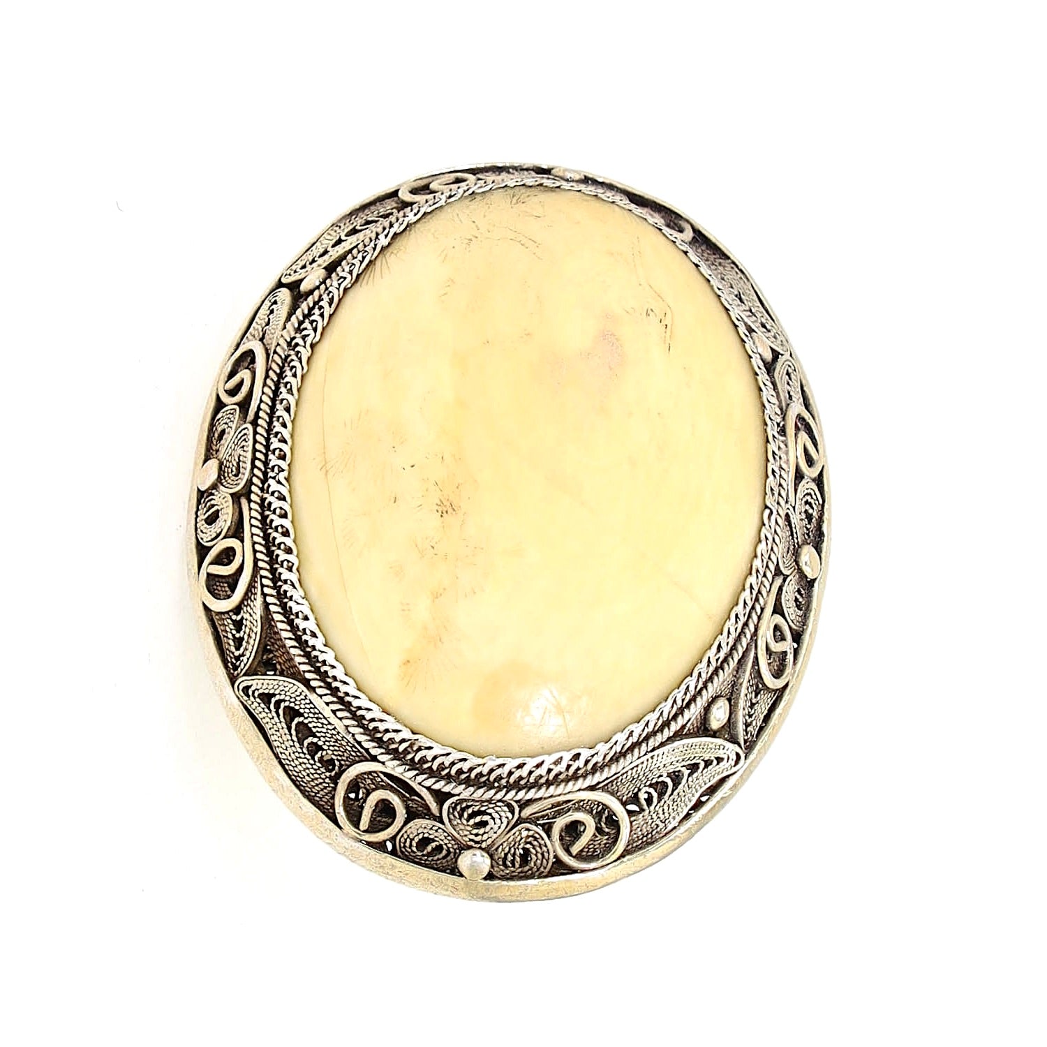 Chinese ring from around 1900 in silver, gold-plated with bone, turned lying left