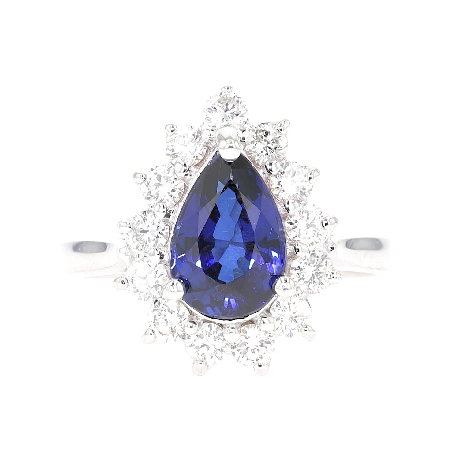 Ring in 585er Weißgold mit einem Saphir und Brillanten, liegend frontal