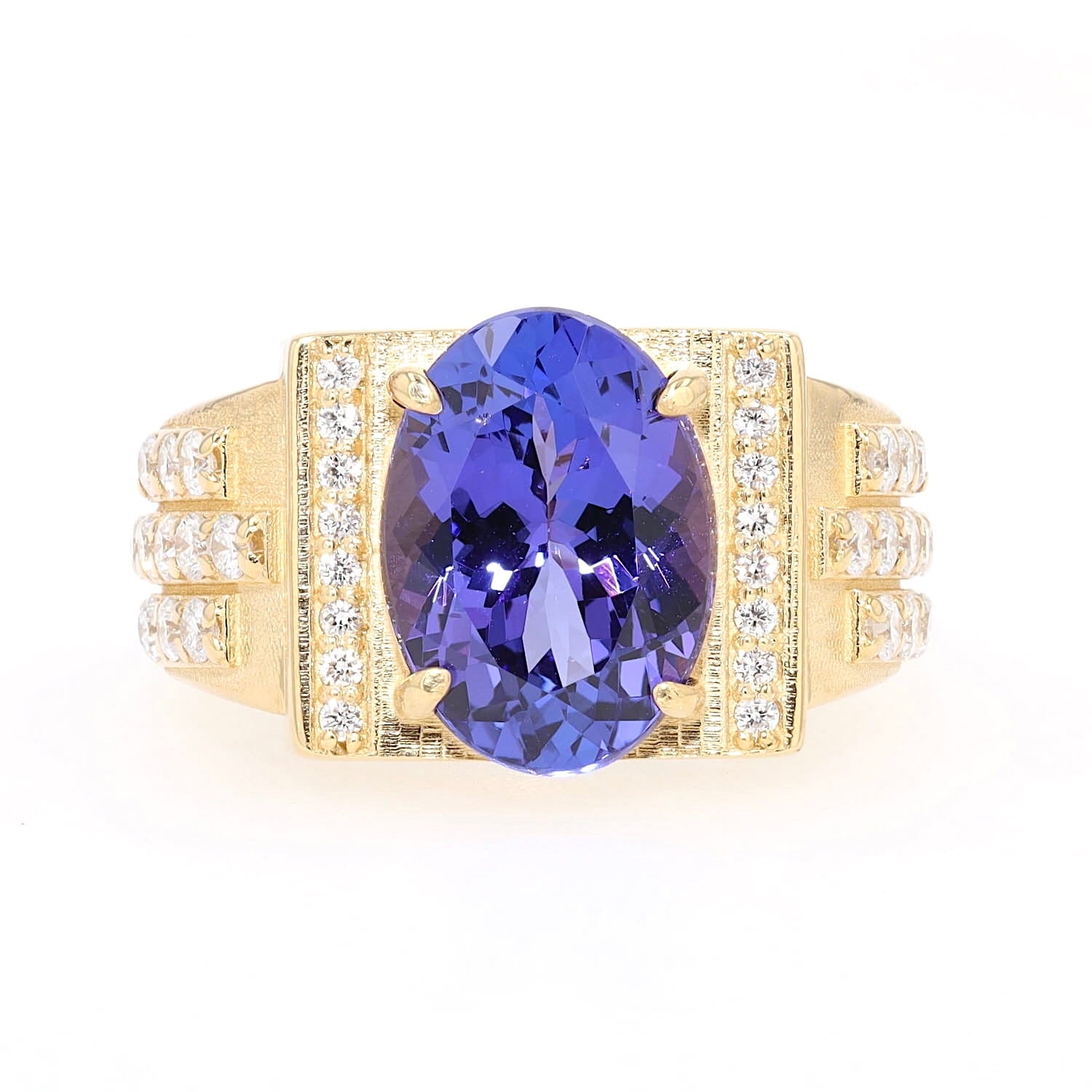 Ring in 750er Gelbgold mit einem Tansanit und Brillanten, liegend frontal