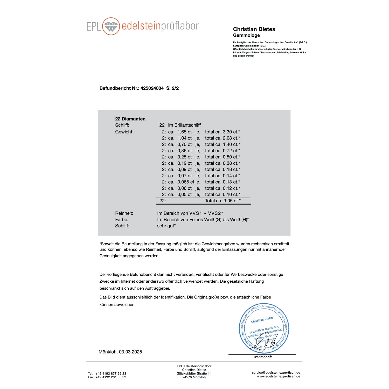 Exklusives Vintage Tennisarmband in 750er Weißgold mit insgesamt ca. 10,9 ct Brillanten in sehr guter Qualität, Befundbericht Teil 2