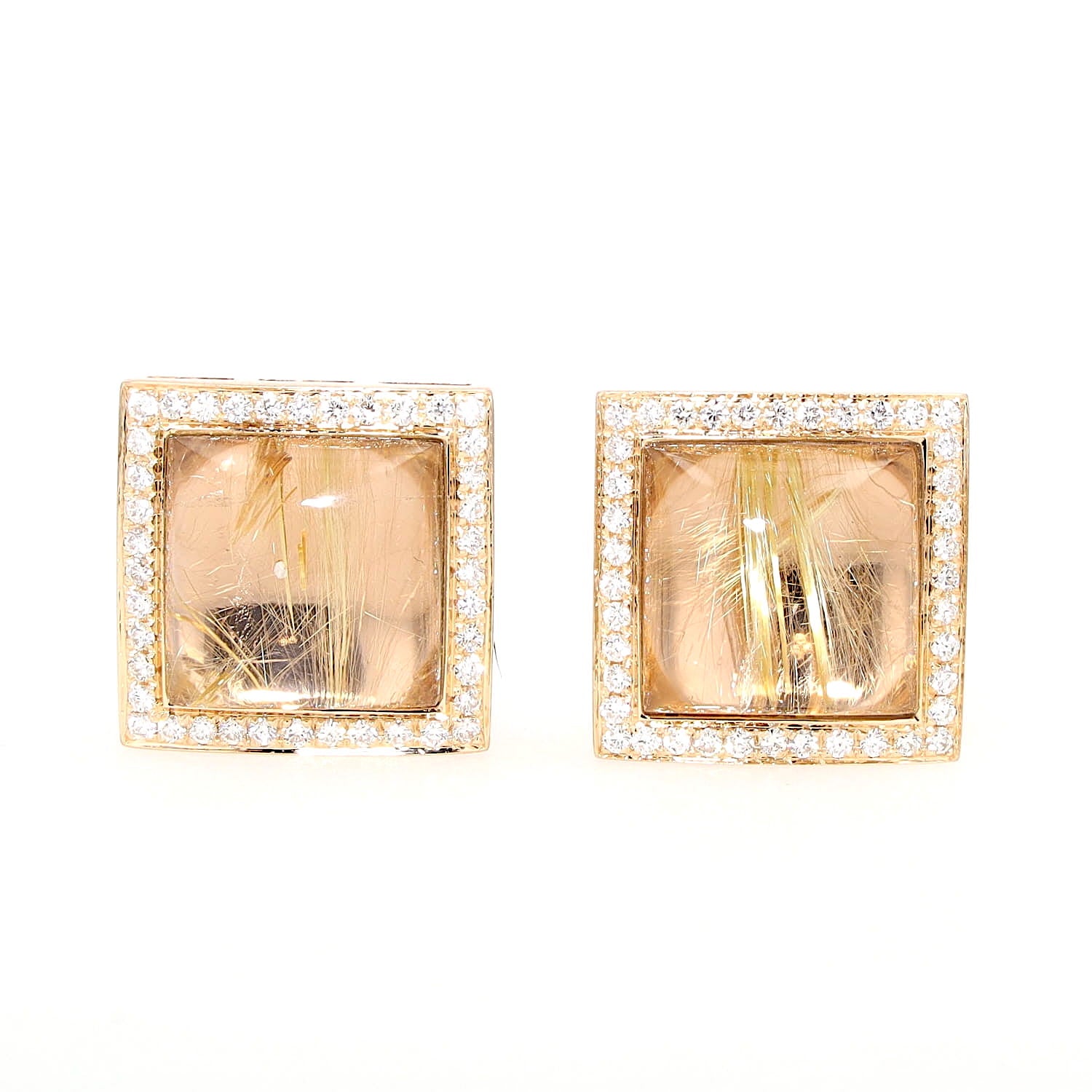 Italienische Ohrringe in 750er Roségold mit einem Rutil-Quarz und Brillanten, stehend frontal