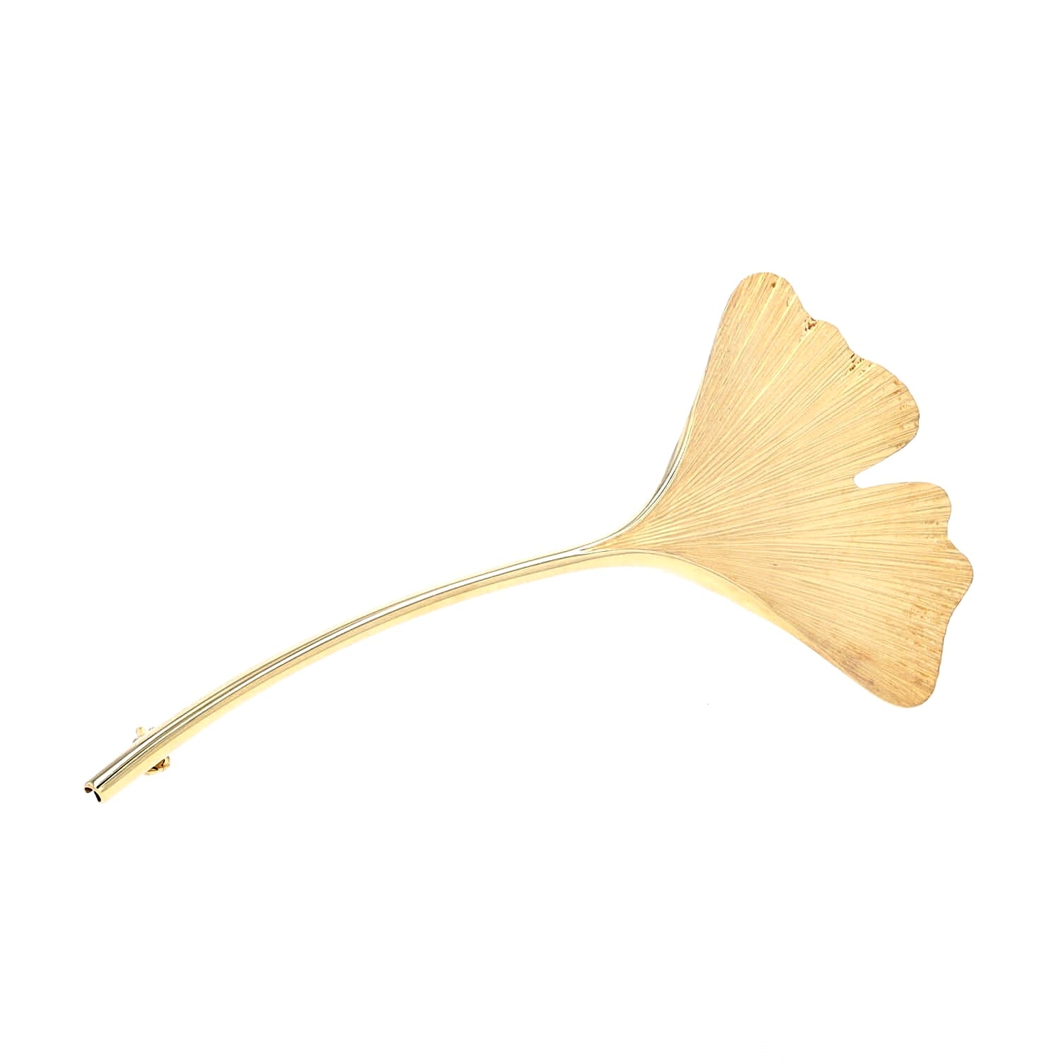 Brosche in Form eines Gingko Blatt aus 375er Gelbgold, liegend leicht recht gedreht