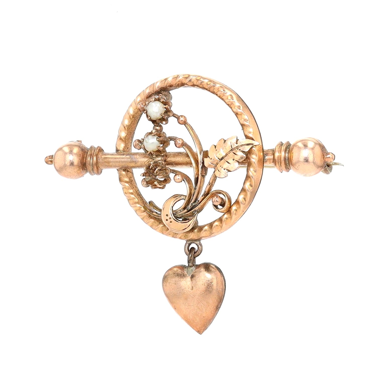 Art Nouveaubrooch Doublé with small seed bead halves, hanging turned left