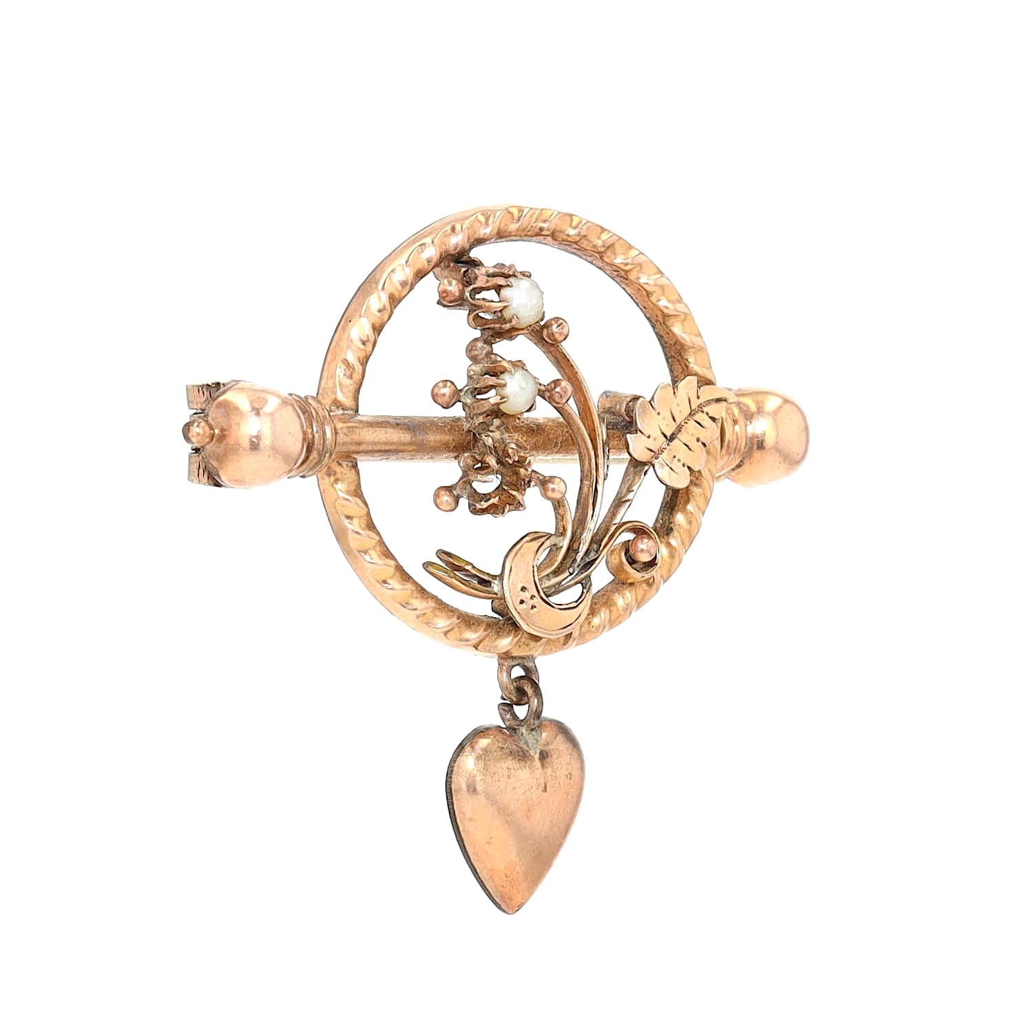 Art Nouveaubrooch Doublé with small seed bead halves, hanging turned right