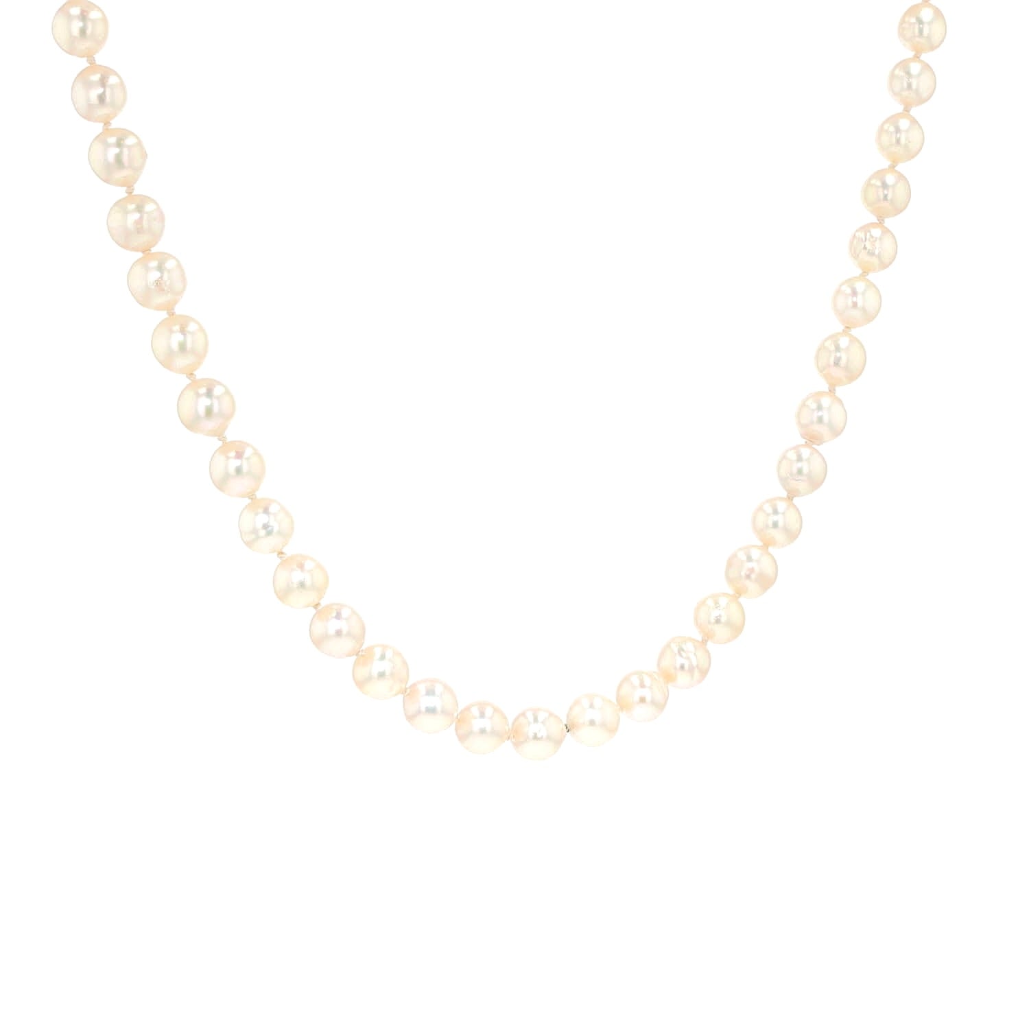 Cultured pearl necklace with a lock made of 585 white gold with a cultured pearl and blue sapphires, hanging frontally
