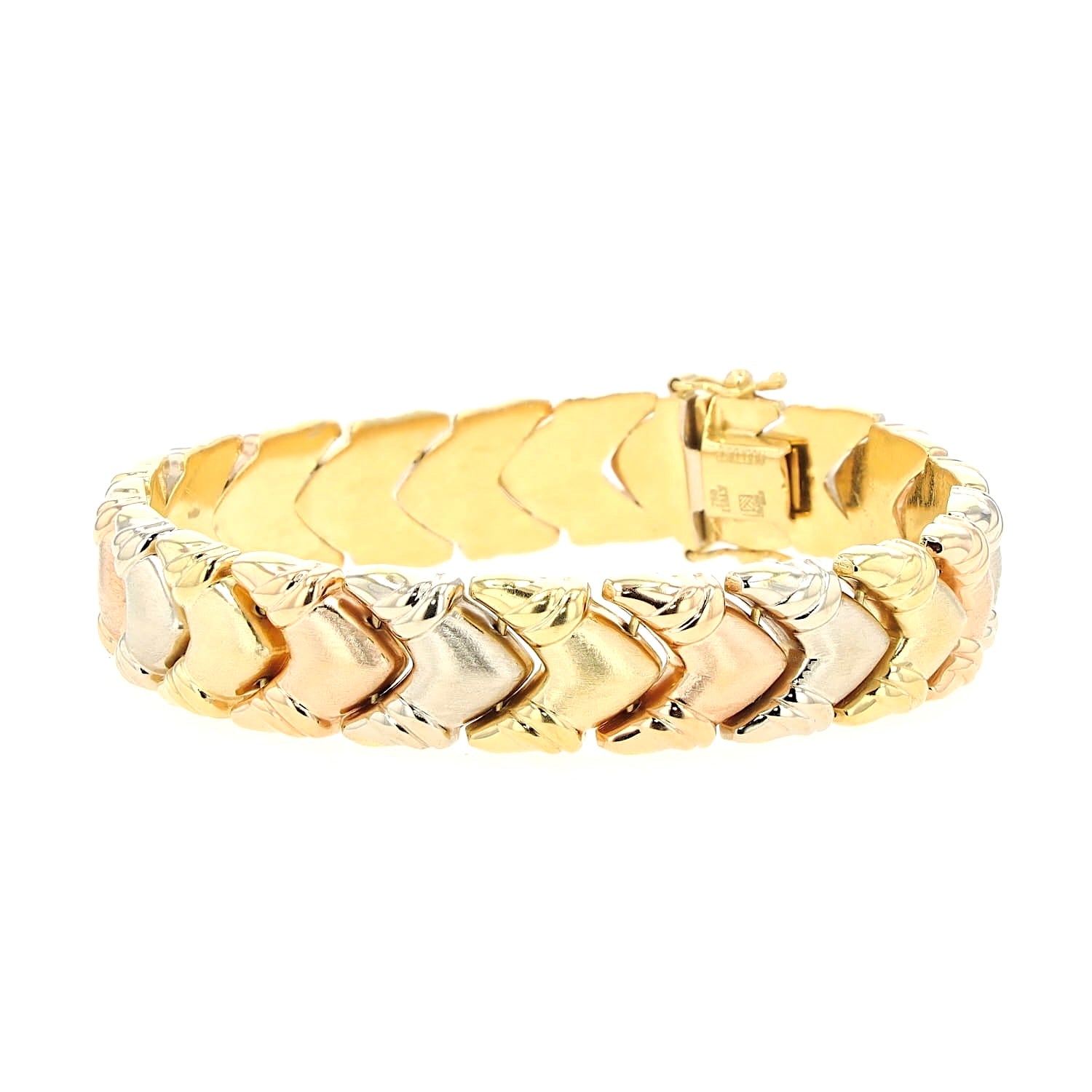 Vintage Armband in 750er Tricolor-Gold, liegend geschlossen leicht links gedreht