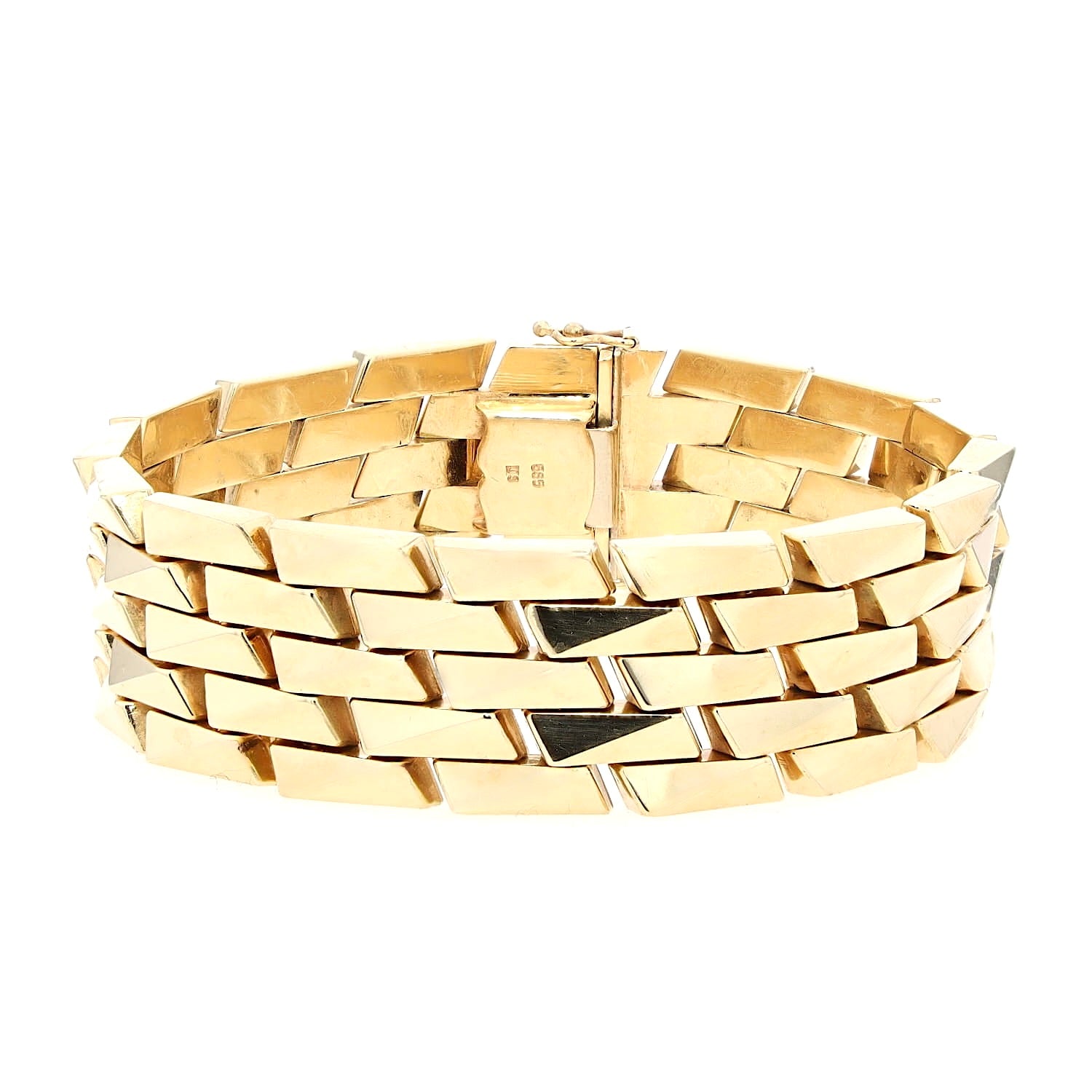 Wide vintage bracelet in 585 yellow gold, lying closed at the front