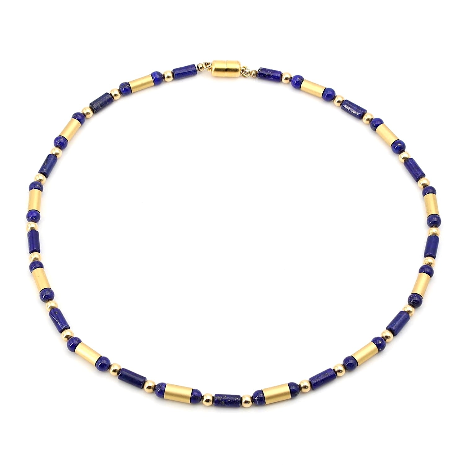 Kette mit 585er Gelbgoldelementen und Lapis lazuli Elementen, Magnetschloss von Lango Silber-vergoldet, liegend geschlossen
