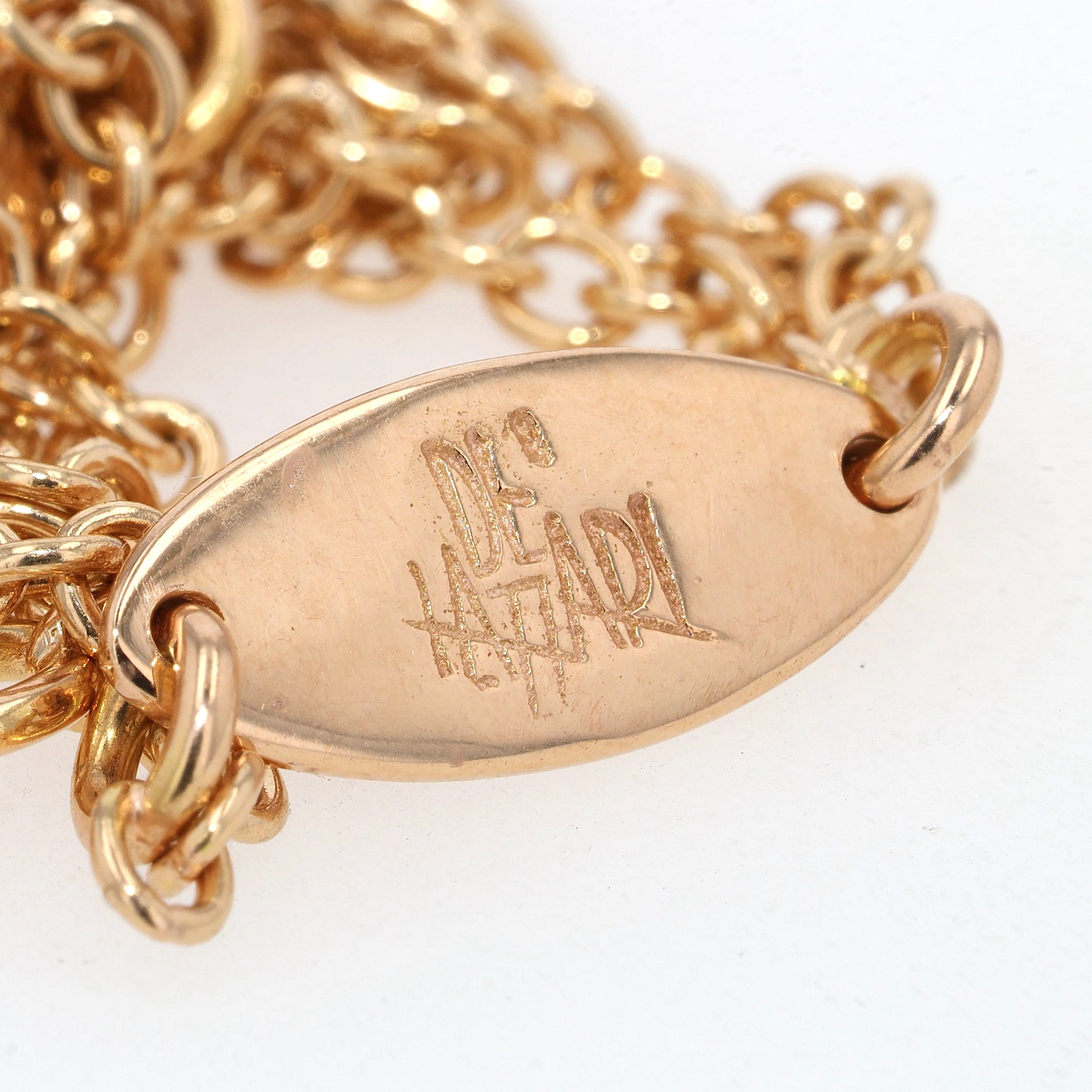 Italienisches Collier in 750er Roségold mit Brillanten und einem Rutil-Quarz, Rückseite Goldplatte mit Punzen