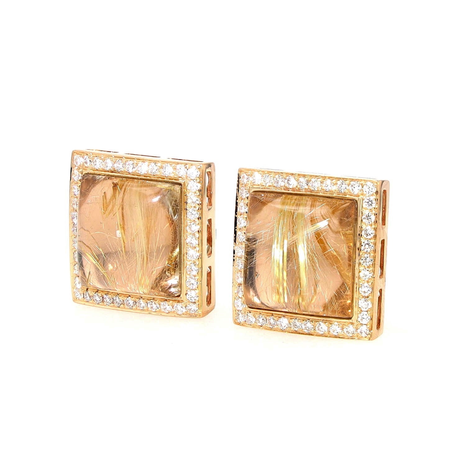 Italian earrings in 750 rose gold with a rutile quartz and Brilliants