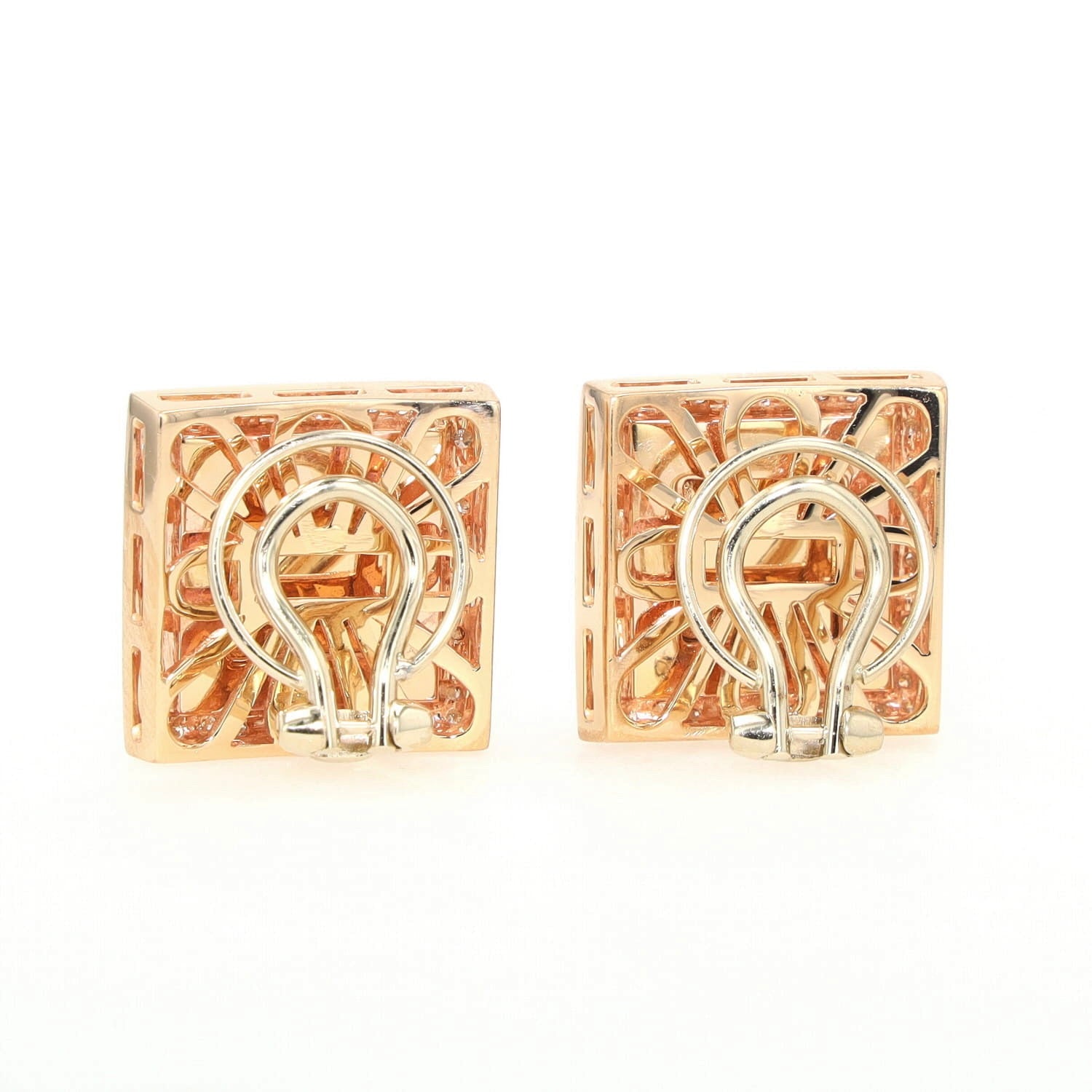 Italienische Ohrringe in 750er Roségold mit einem Rutil-Quarz und Brillanten, stehend Rückseite