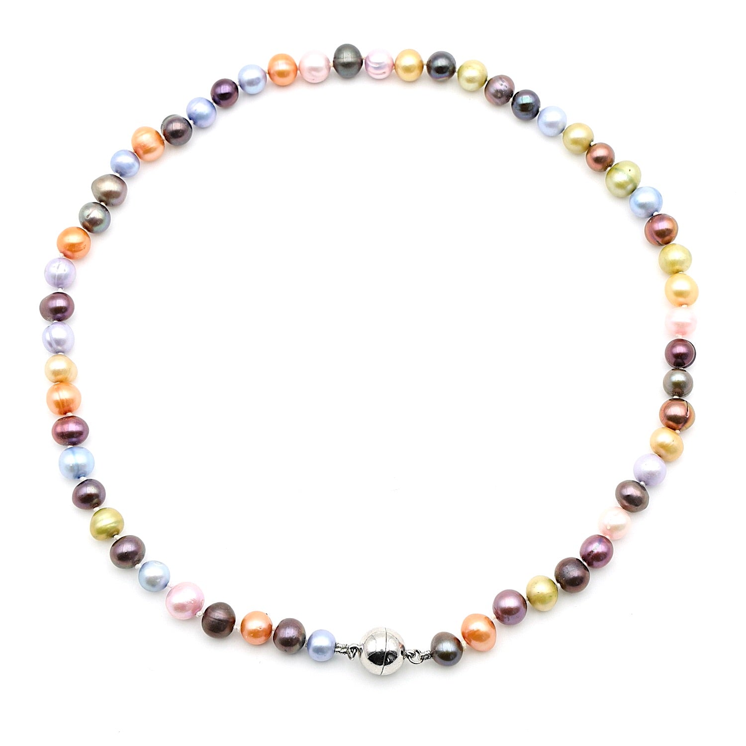 Colored cultured pearl necklace with magnetic lock