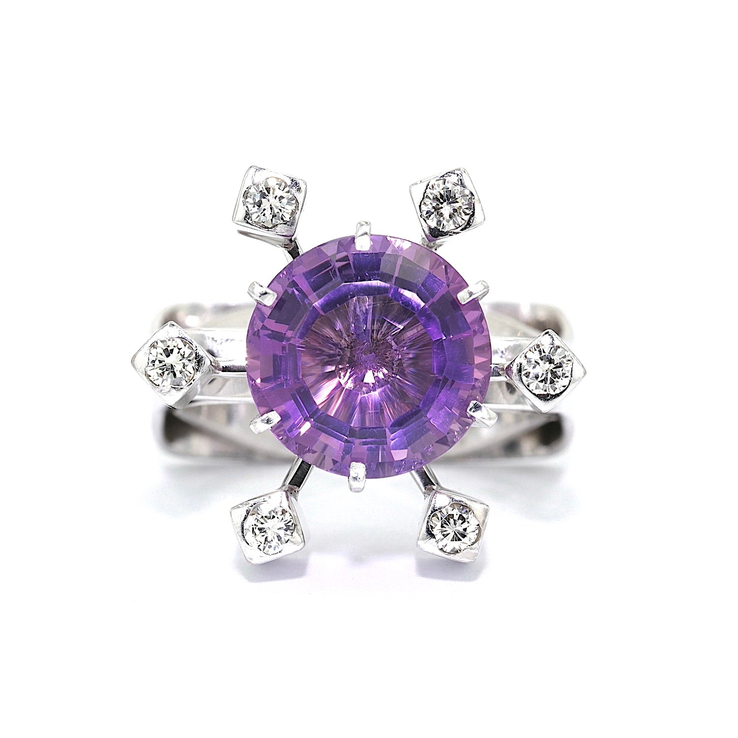 Vintage design ring by Klaus Neubauer in 585 white gold with an amethyst and brilliants