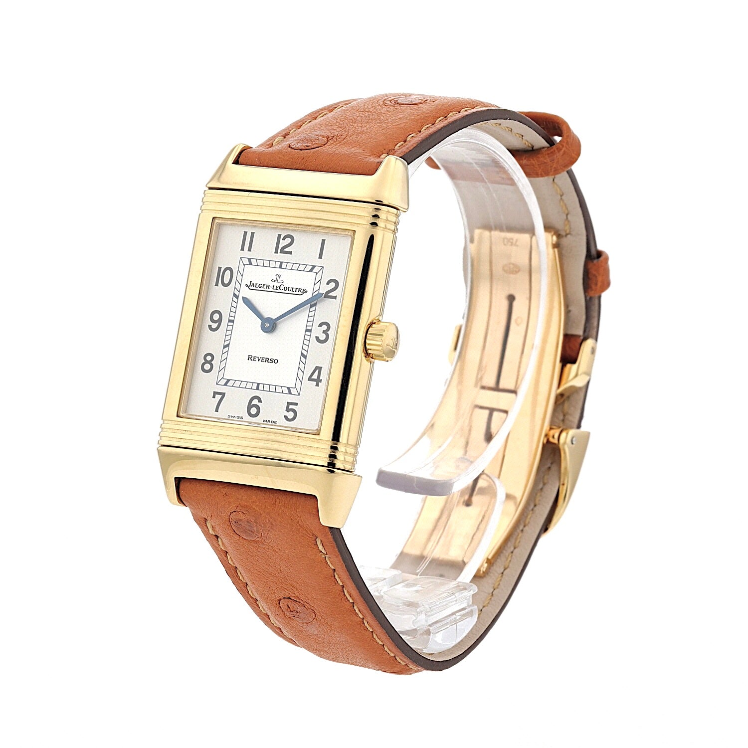 Jaeger-LeCoultre Reverso Classique ladies' watch in 750 yellow gold with leather strap