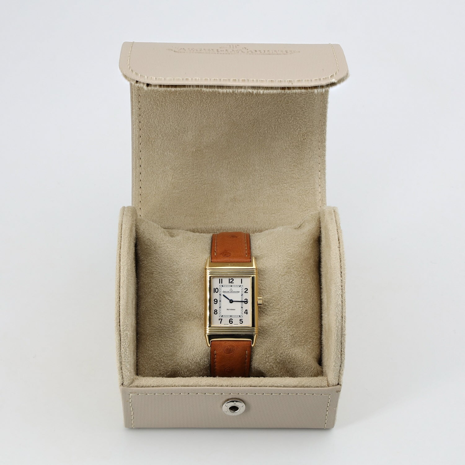 Jaeger-LeCoultre Reverso Classique ladies' watch in 750 yellow gold with leather strap