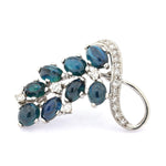 Brooch in 750 white gold with diamonds and sapphire cabohons