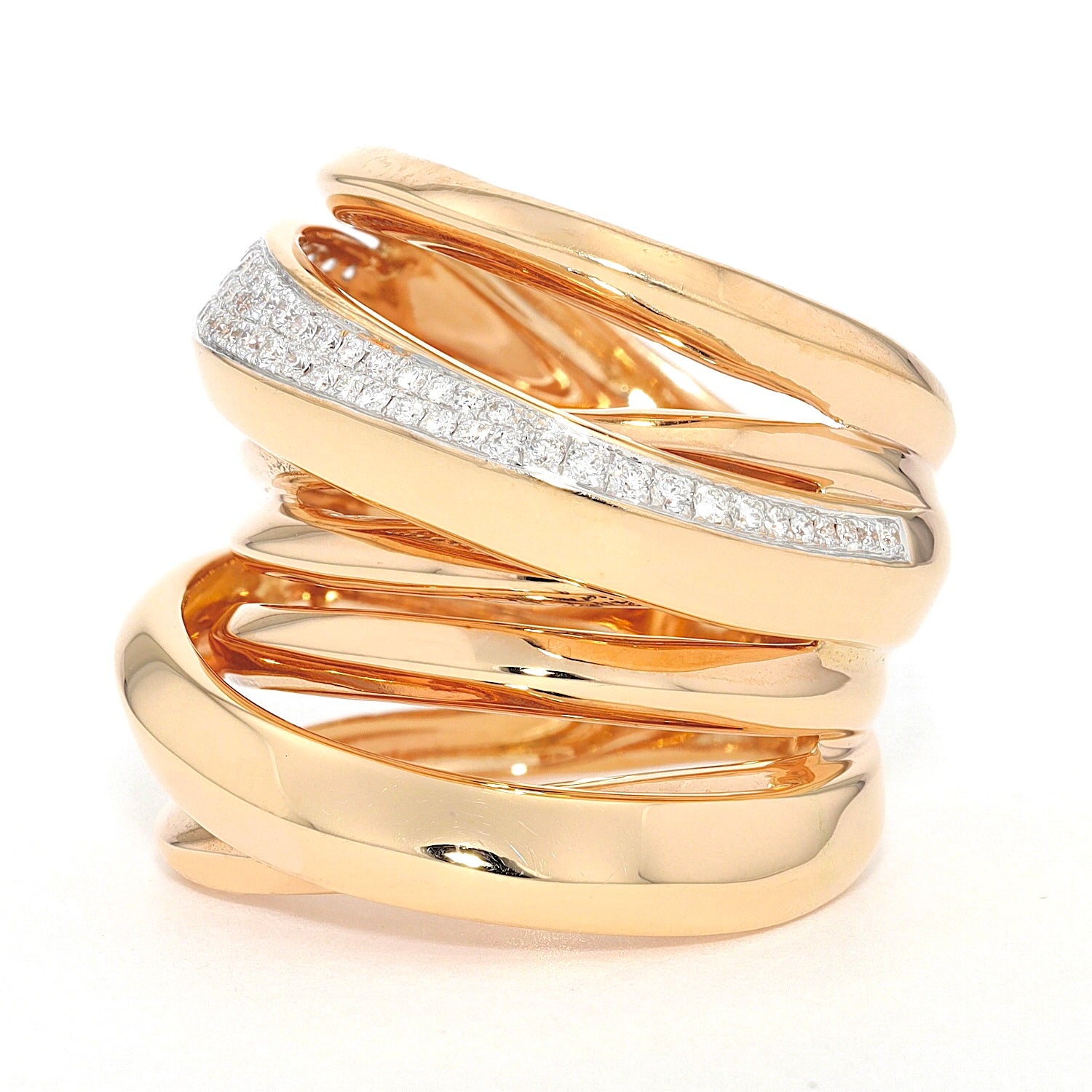 K di Kuore Ring in 750er Rotgold mit Brillanten, stehend inks gedreht