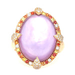 Ring in 750er Gelbgold mit einem Amethyst und Brillanten, liegend frontal