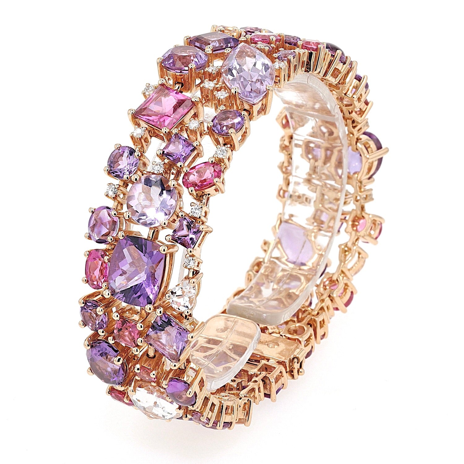 Bracelet by Buchwald in 750 rose gold with amethysts, tourmalines, sapphires, rubellites, morganites and brilliants