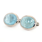 Large cufflinks in 750 white gold with aquamarine cabochons