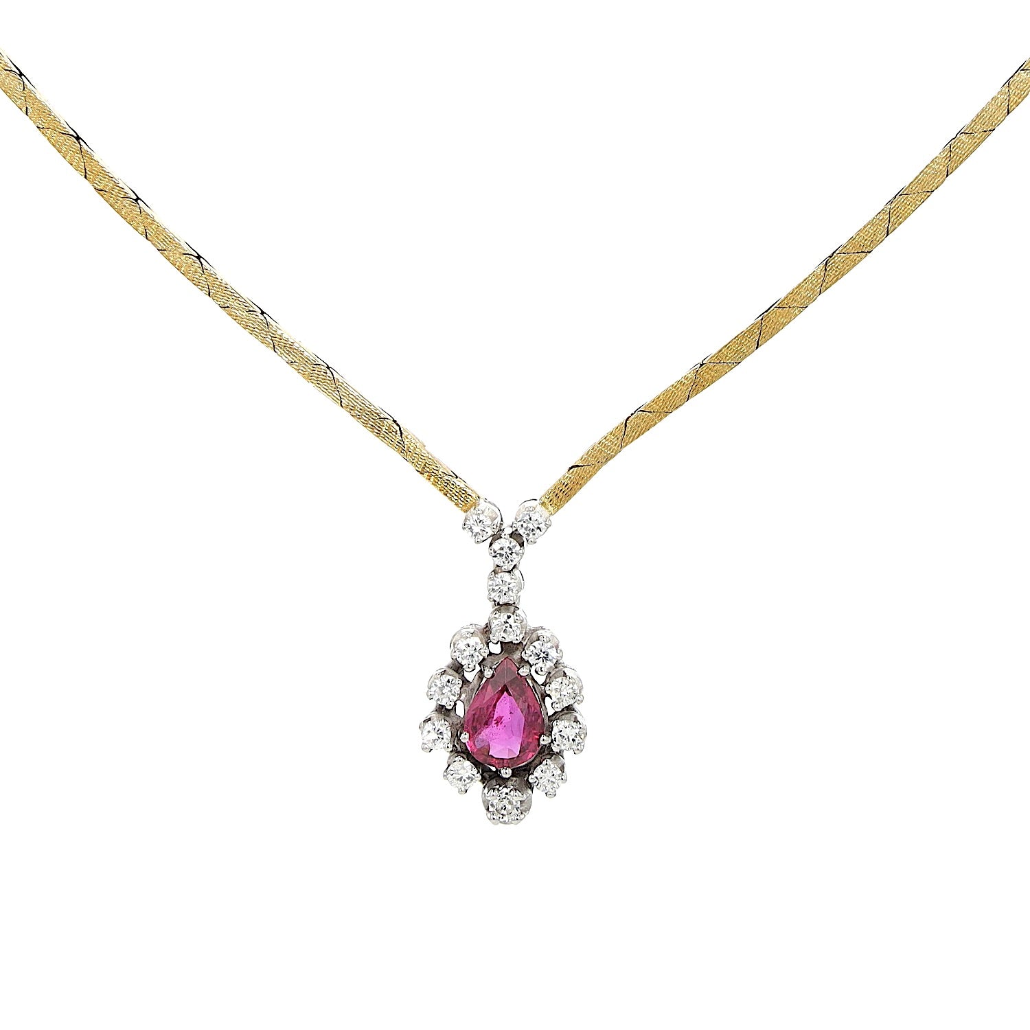Necklace in 585 gold bicolor with a Ruby and brilliants