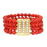 Bracelet with precious coral beads, lock 750 bicolor gold with brilliants 