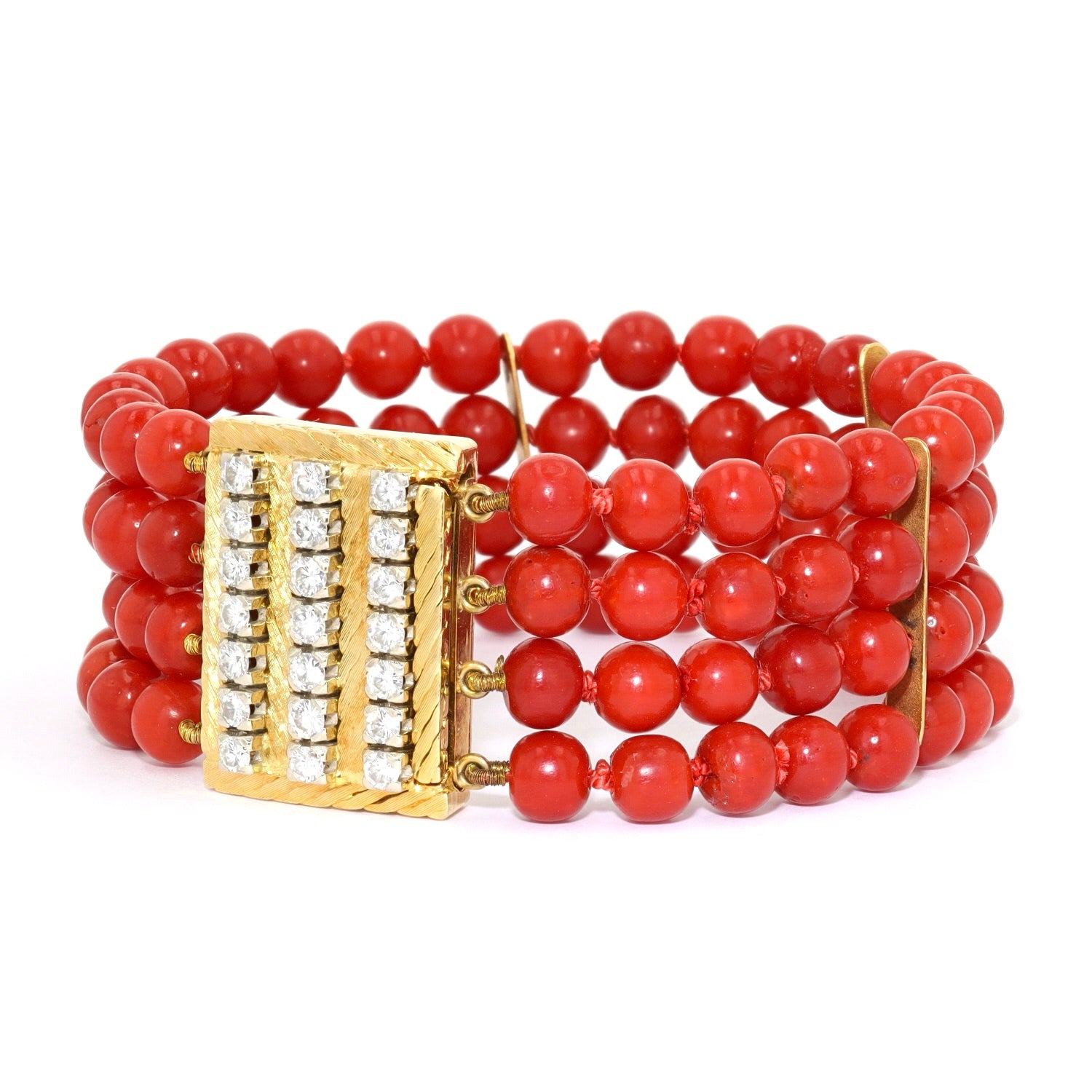 Bracelet with precious coral beads, lock 750 bicolor gold with brilliants 