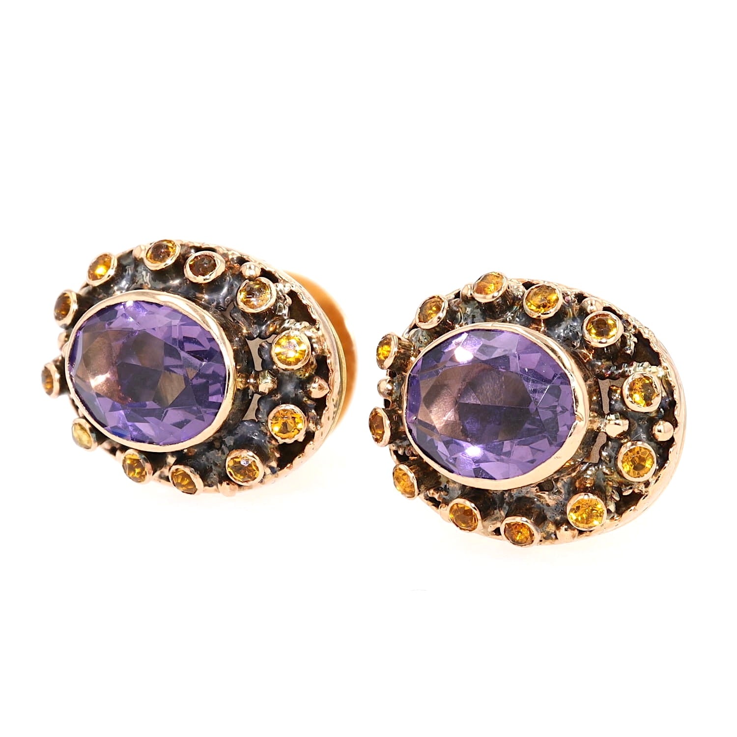 Pair of stud earrings in 750 yellow gold with colorful glass stones