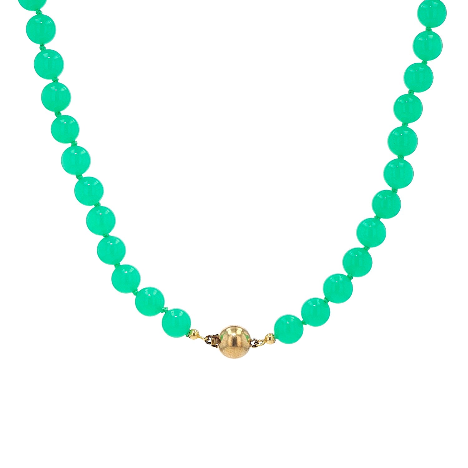 Vintage necklace with chrysoprase beads, lock 585 yellow gold