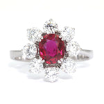 Entourage ring in 750 white gold with a Ruby approx. 0.95 ct and brilliants with a total of approx. 1.1 ct