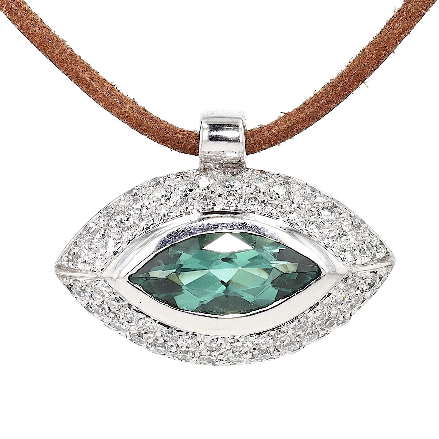 Pendant in 750 white gold with a green tourmaline and brilliants