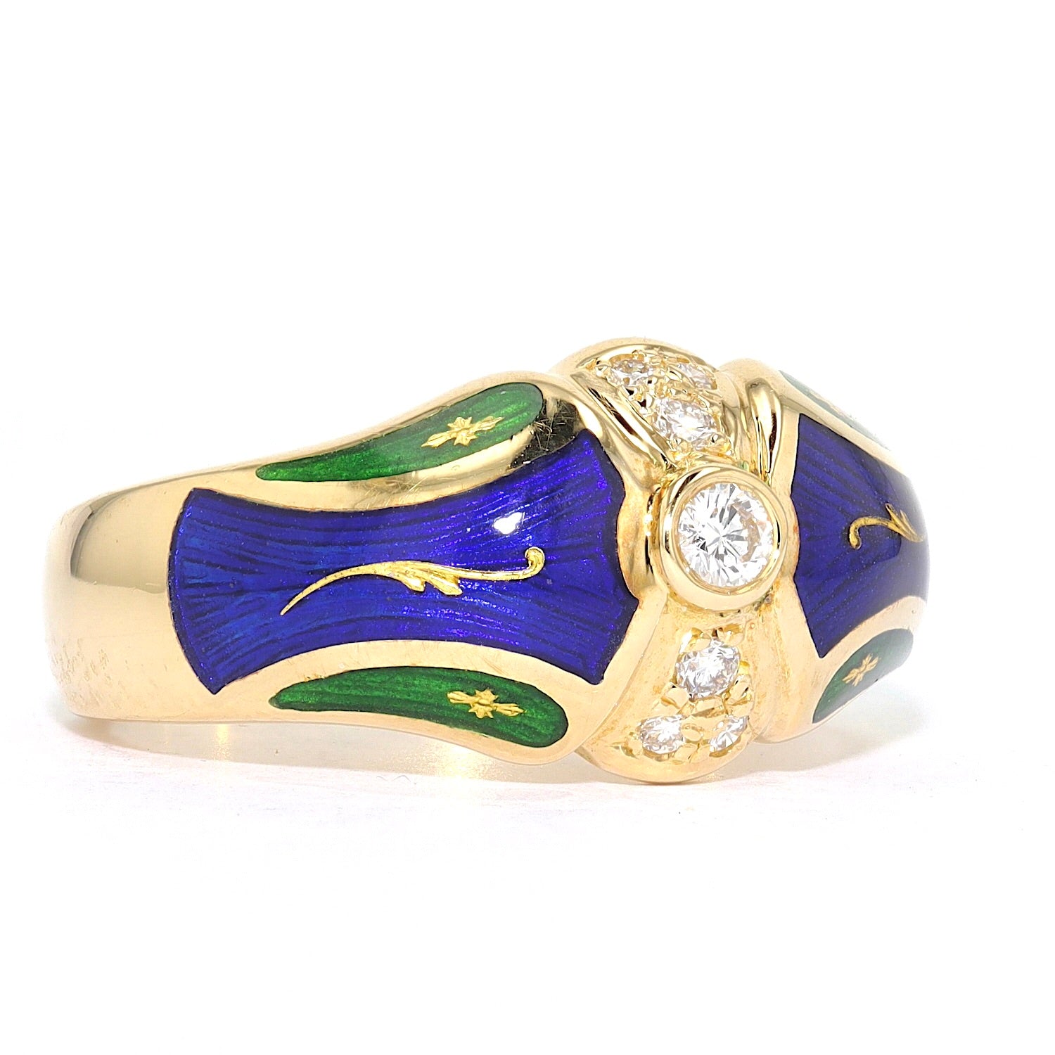 Fabergé Ring, limitiert, in 750er Gold mit Brillanten und grüner und blauer Emaille