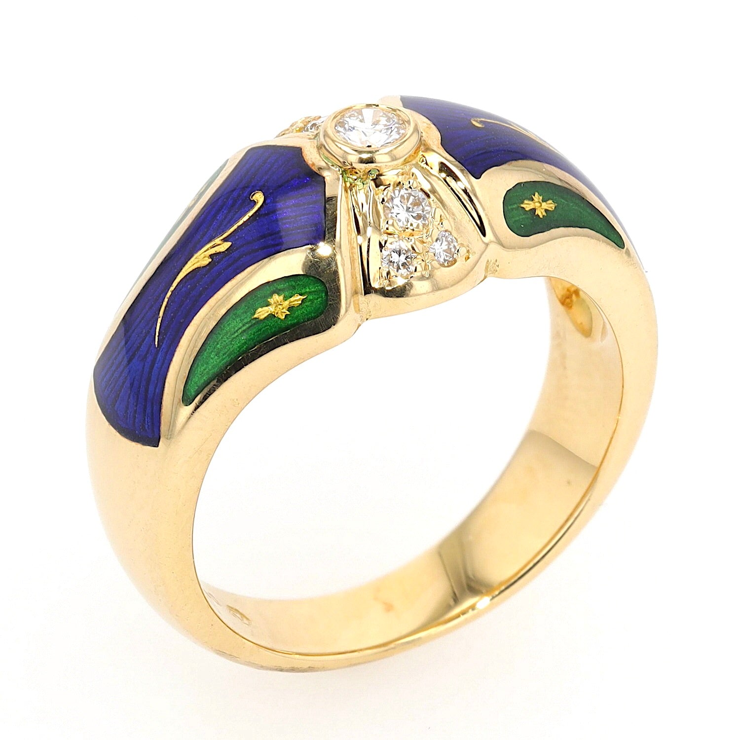 Fabergé Ring, limitiert, in 750er Gold mit Brillanten und grüner und blauer Emaille