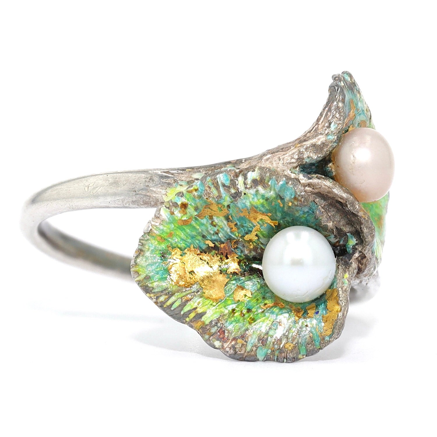 Ehinger Schwarz ring in 925 silver with colorful enamel and cultured pearl button