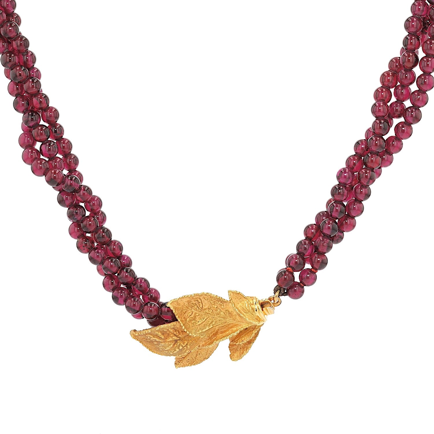 Ehinger Schwarz necklace made from rhodolite spheres and a lock in 750 yellow gold