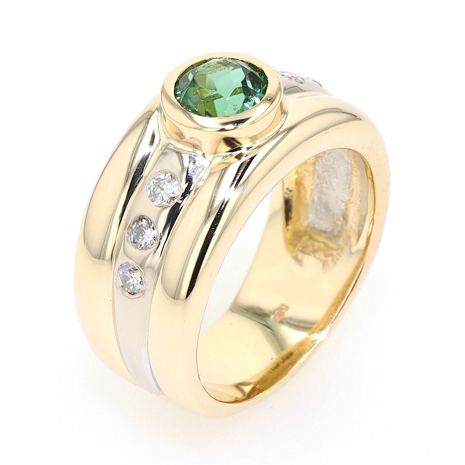 Ring in 585 bicolor gold with brilliants and a tourmaline