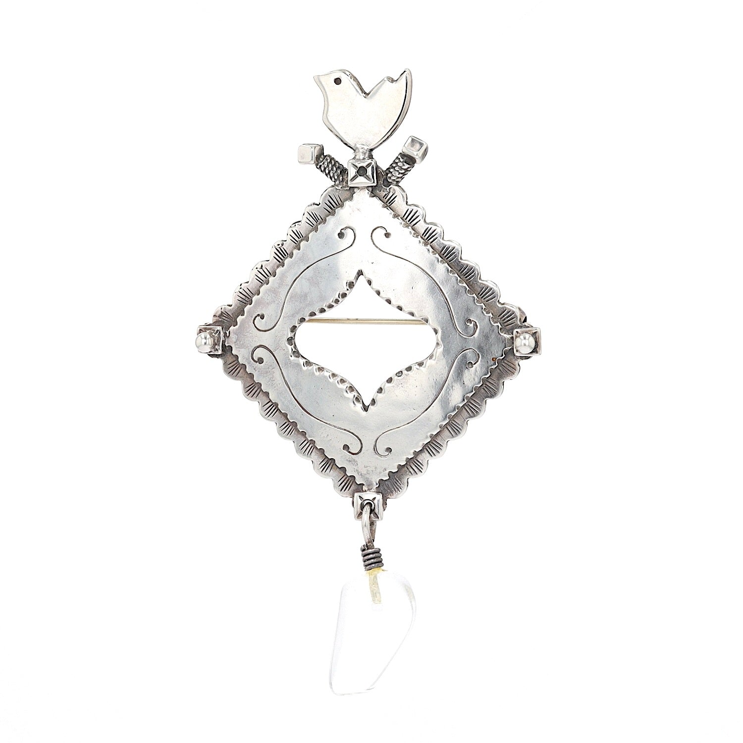 Vintage brooch in 925 silver with a rock crystal