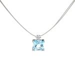 Necklace with pendant made of 750 white gold with a blue topaz and a brilliants