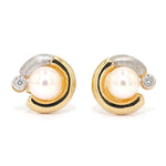 1 pair of stud earrings in 585 yellow gold with cultured pearls and diamonds