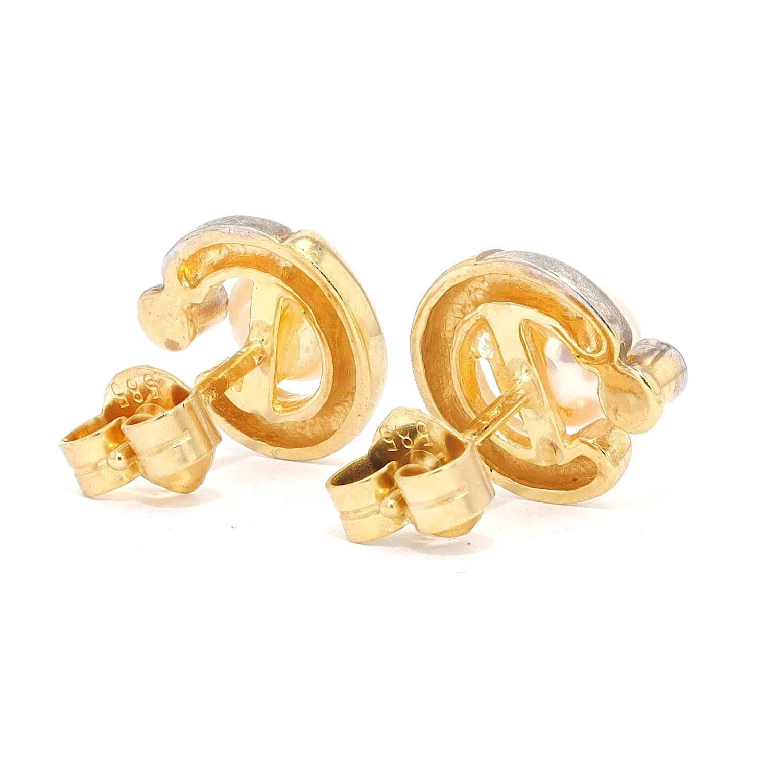 1 pair of stud earrings in 585 yellow gold with cultured pearls and diamonds