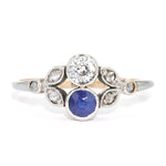 Antique ring from around 1910 in 585 yellow gold platinum-plated with diamonds and a sapphire