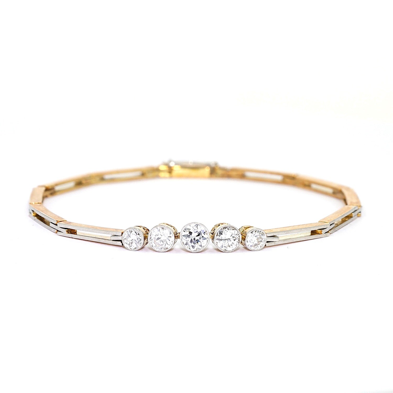 Armband Edwardian um 1910 in 585er Rotgold, platiniert mit Diamanten