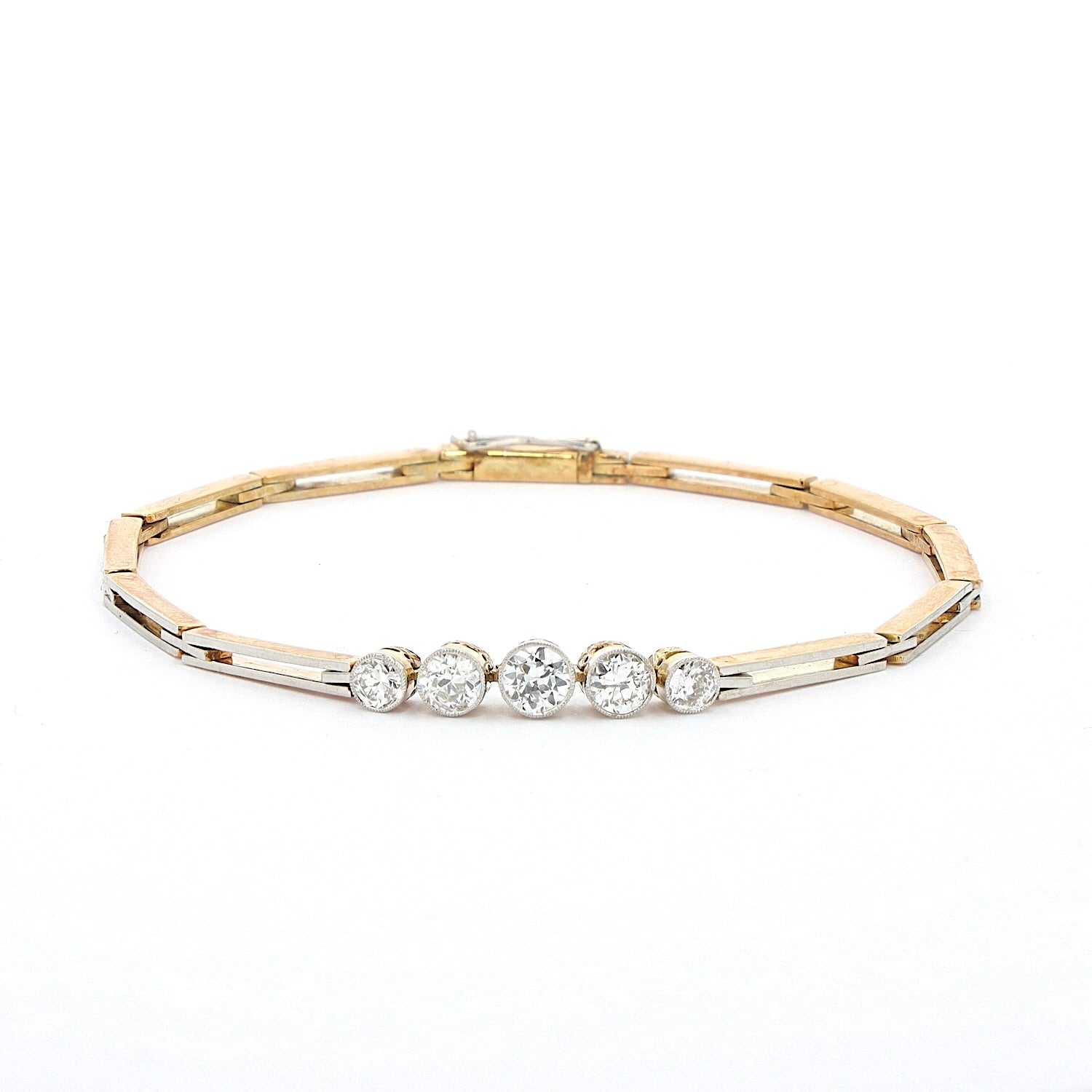 Edwardian bracelet circa 1910 in 585 red gold, platinum-plated with diamonds