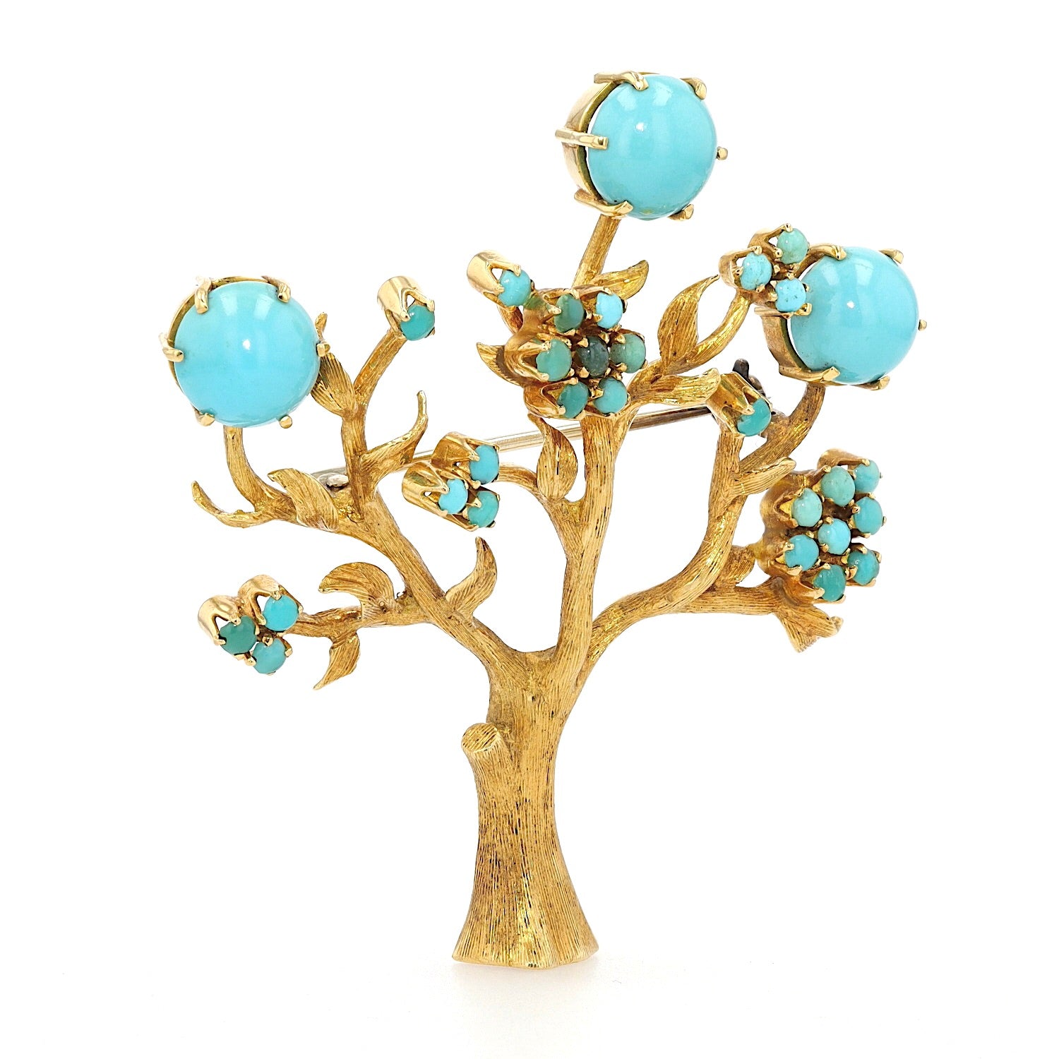 Vintage brooch in 750 yellow gold with turquoise