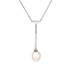 Art Deco necklace in platinum with a large natural pearl and diamonds