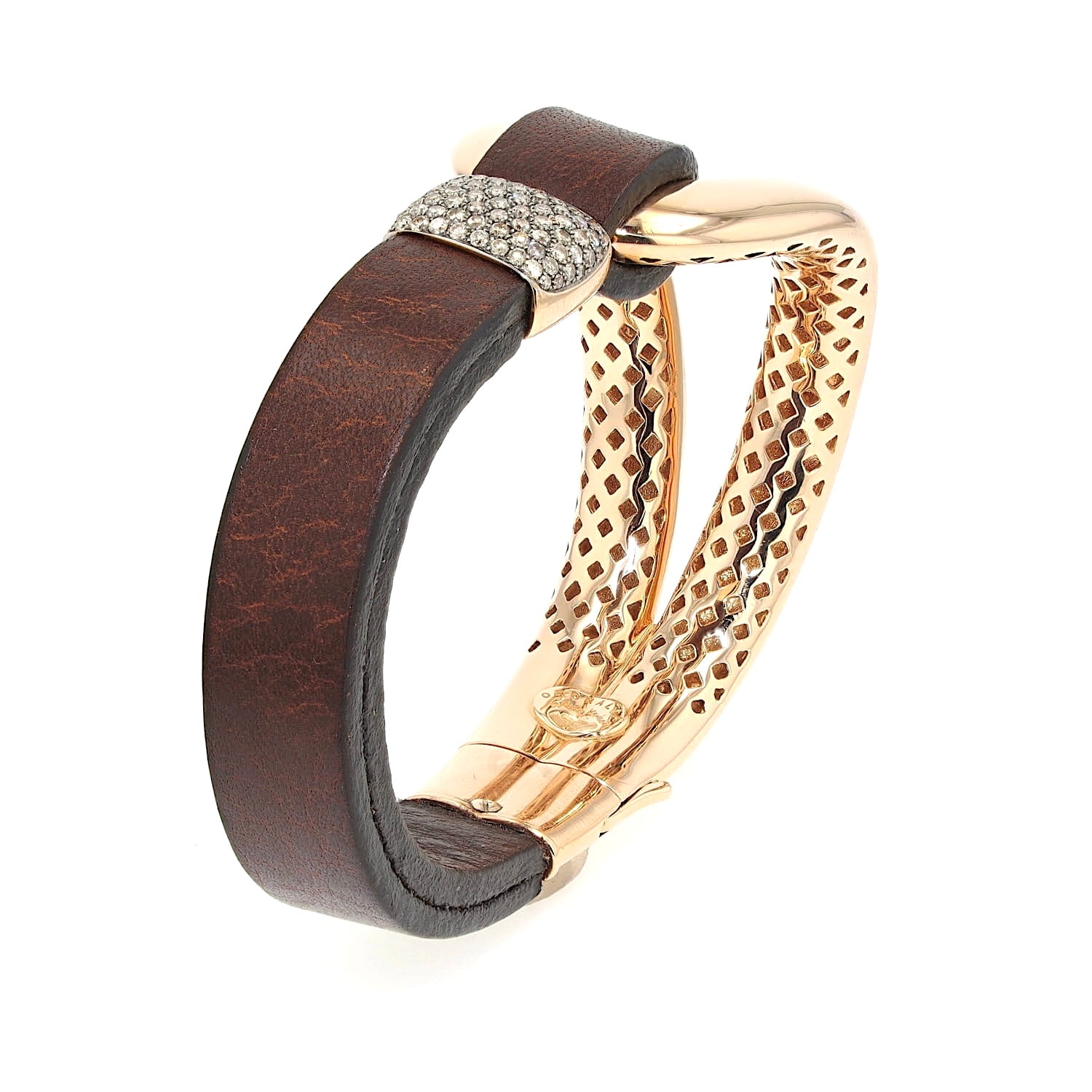 Oromalia bracelet made of 750 rose gold with approx. 1 ct brilliants and a leather strap