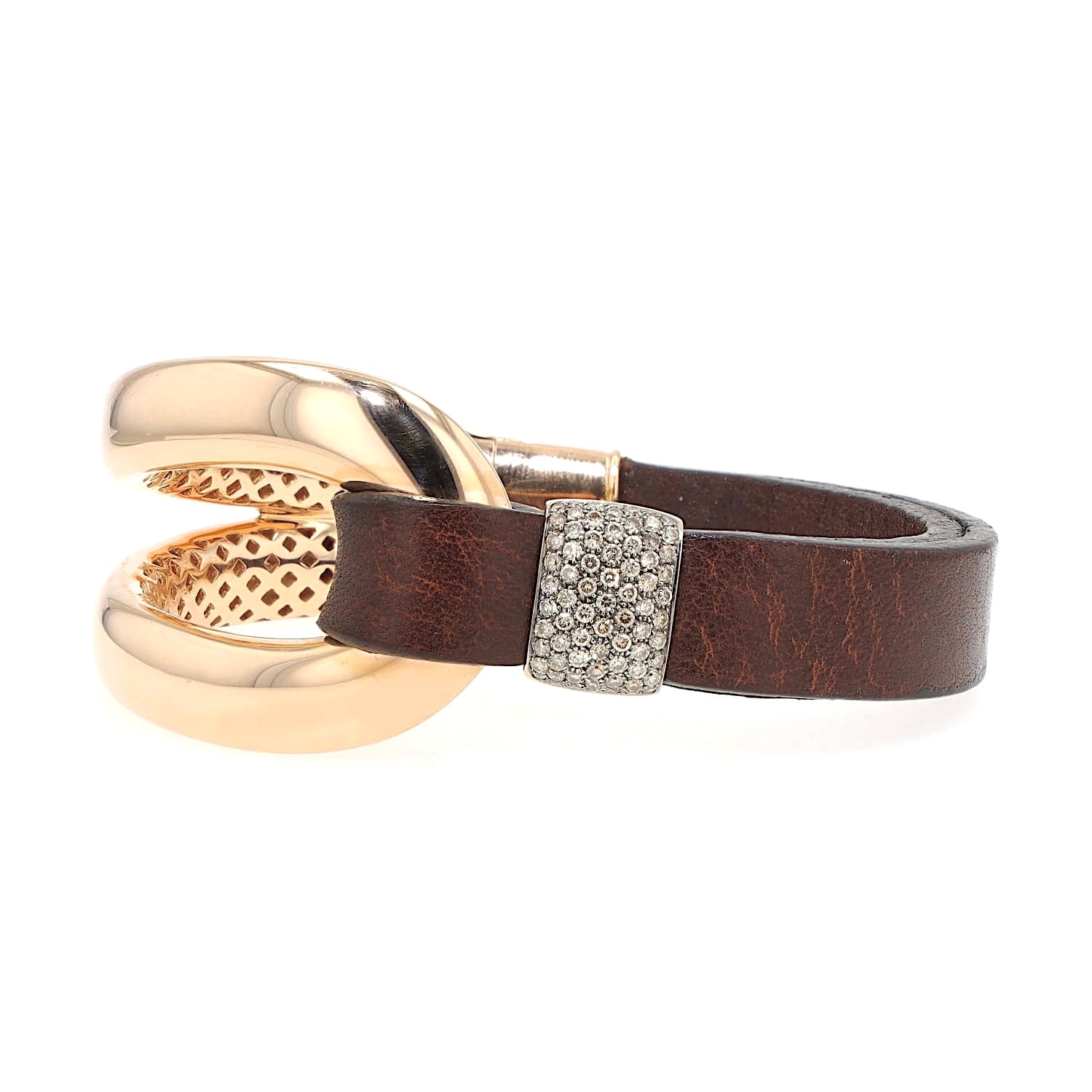 Oromalia bracelet made of 750 rose gold with approx. 1 ct brilliants and a leather strap