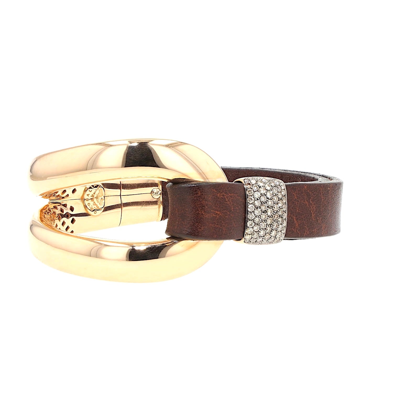 Oromalia bracelet made of 750 rose gold with approx. 1 ct brilliants and a leather strap